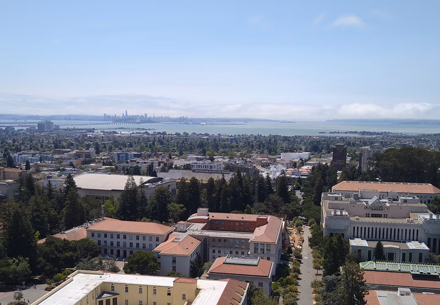 The UC Berkeley campus and San Francisco Bay seen from Sather Tower
